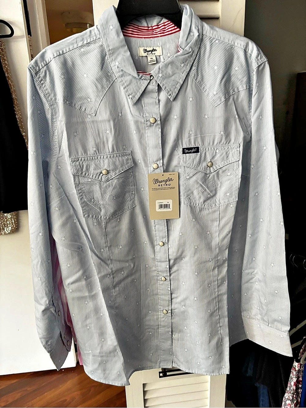Wrangler Retro Striped Snap-Front Shirt in Blue & White XL NWT